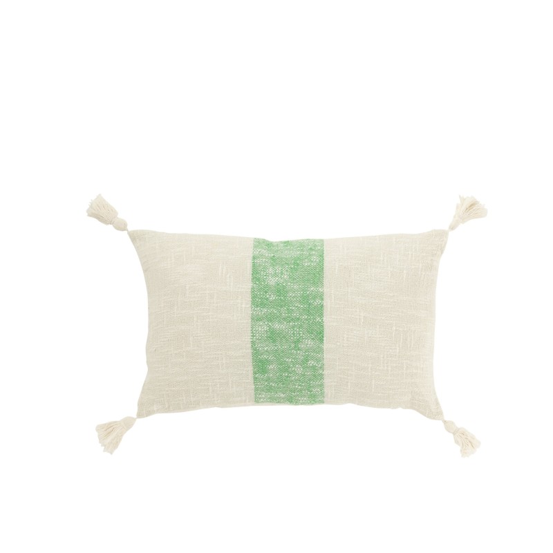 Cuscino rettangolare in cotone bianco e verde, 50x30x15 cm