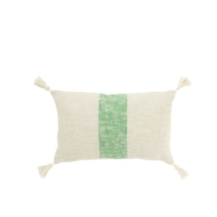 Cojín rectangular de algodón blanco y verde, 50 x 30 x 15 cm