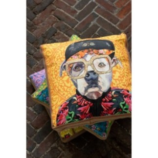 Coussin en lin et polyester multicolore 50x50x8 cm