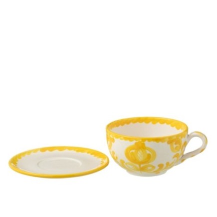 Tasse et assiette en céramique blanc et jaune 13x7x13 cm