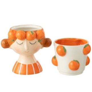 Cache-pot en dolomite orange 21x17,5x30,5 cm