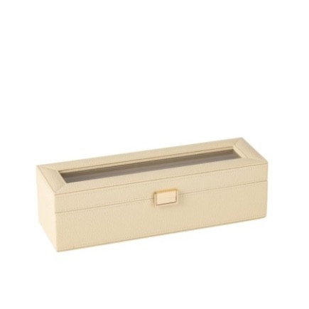 Boîte en simili cuir beige 34x10,5x10 cm