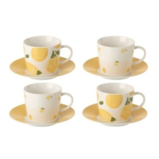 Tazas de café de cerámica blancas y amarillas, 13,8 x 7,5 x 13,8 cm