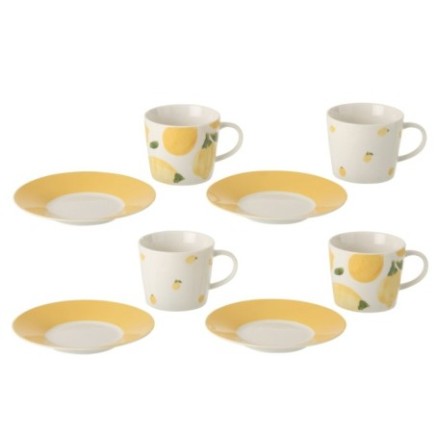 Tazas de café de cerámica blancas y amarillas, 13,8 x 7,5 x 13,8 cm