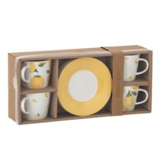 Tazas de café de cerámica blancas y amarillas, 13,8 x 7,5 x 13,8 cm