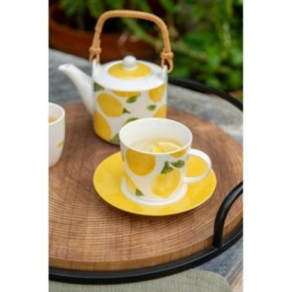 Tazze da caffè in ceramica bianca e gialla, 13,8x7,5x13,8 cm