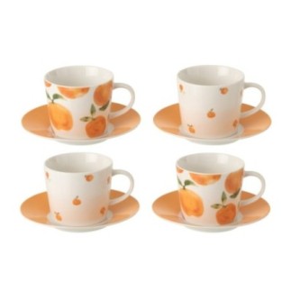 Tazas de café de cerámica blanca y naranja, 13,8 x 13,8 x 7,5 cm