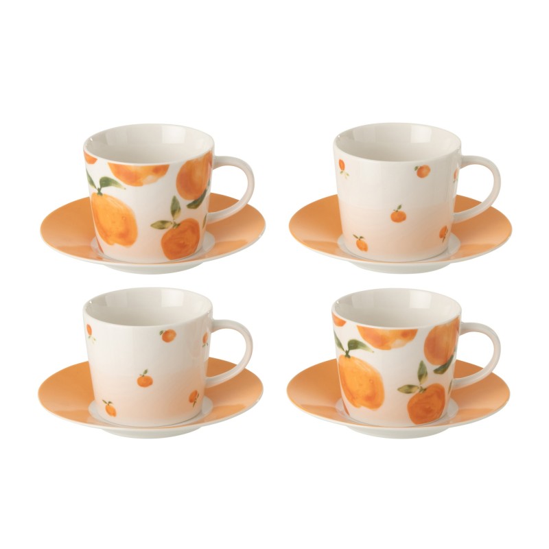 Tazas de café de cerámica blanca y naranja, 13,8 x 13,8 x 7,5 cm