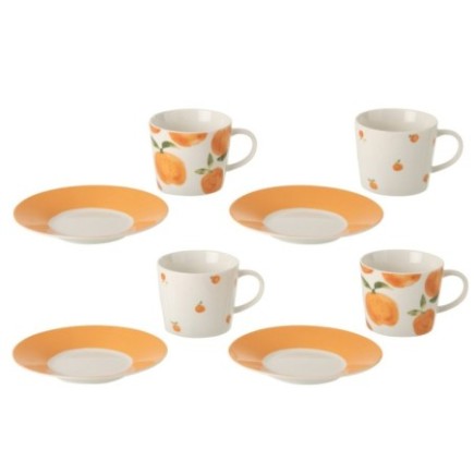 Tasses à café en céramique blanche et orange 13,8x13,8x7,5 cm