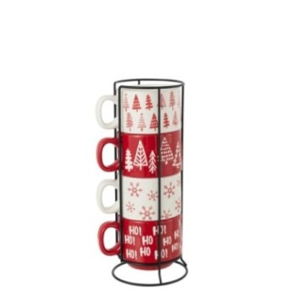 Tasses à café en dolomite blanches et rouges 13,5x11x29,5 cm