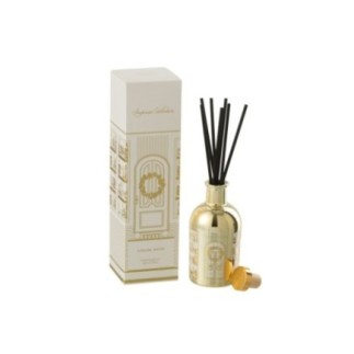 Diffusore a canne in vetro bianco e oro, 7x26,5x7 cm