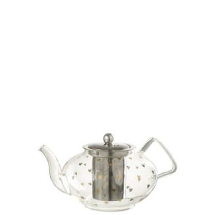 Bule de chá em vidro transparente e dourado, 15 x 21,5 x 11,5 cm