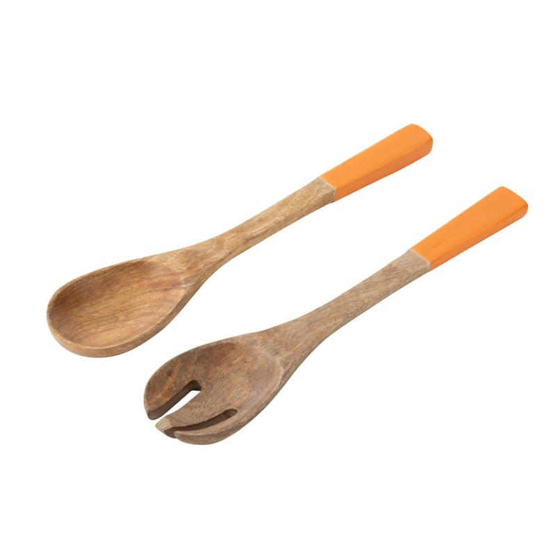 Cubiertos para ensalada de madera de mango, en tonos naranja y natural, 33 x 7 x 2 cm