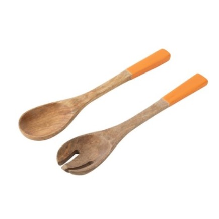 Couverts à salade en bois de manguier orange et naturel 33x7x2 cm