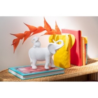 Elefante em poliresina branca, 26,5 x 11 x 23,5 cm