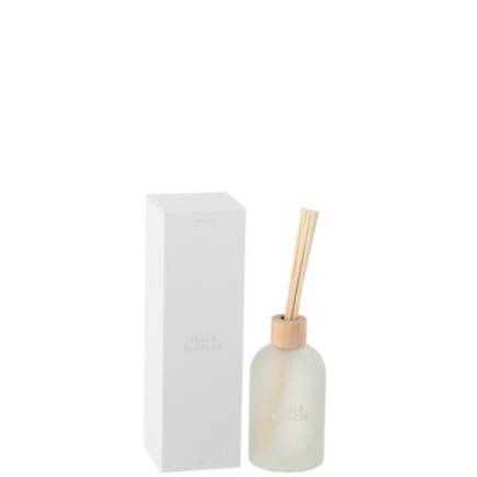 Difusor com palhetas em vidro branco, 7,5 x 7,5 x 27,5 cm