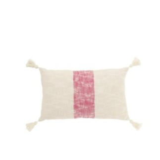 Coussin rectangulaire en coton blanc et rose 50x30x15 cm