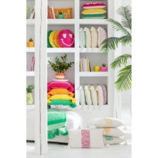 Coussin rectangulaire en coton blanc et rose 50x30x15 cm
