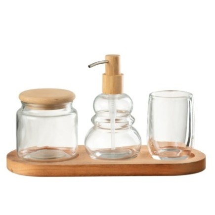 Ensemble de 4 pièces pour salle de bain en verre transparent 32,5x18x13 cm