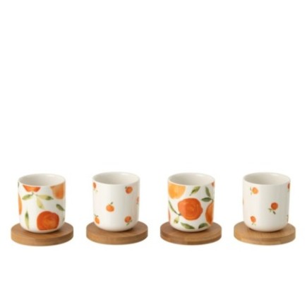 Juego de 4 tazas de cerámica blancas y naranjas, de 5,7 x 6,4 cm
