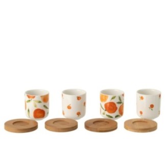 Juego de 4 tazas de cerámica blancas y naranjas, de 5,7 x 6,4 cm