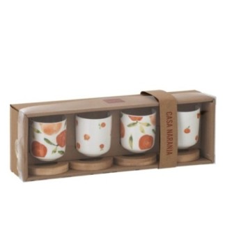 Juego de 4 tazas de cerámica blancas y naranjas, de 5,7 x 6,4 cm