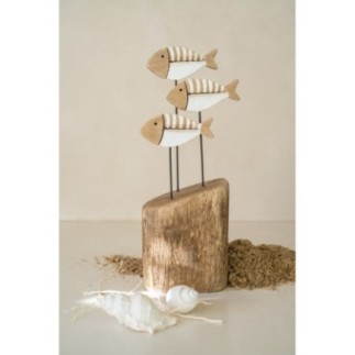 Socle Fish On en bois naturel et blanc 12x8x26,5 cm