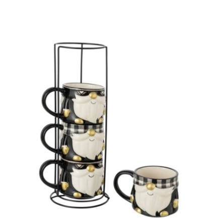 Set di 4 tazze in dolomite bianca e nera, 185x167x353 cm