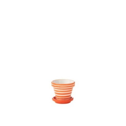 Vaso de flores em cerâmica laranja e branco, 17x17x15 cm