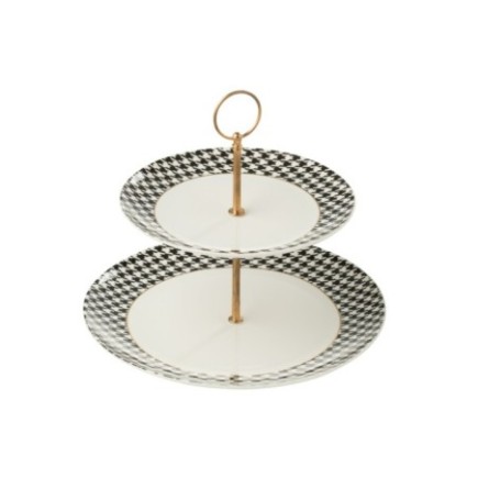 Présentoir à gâteaux en porcelaine blanc et noir 27x27x24 cm