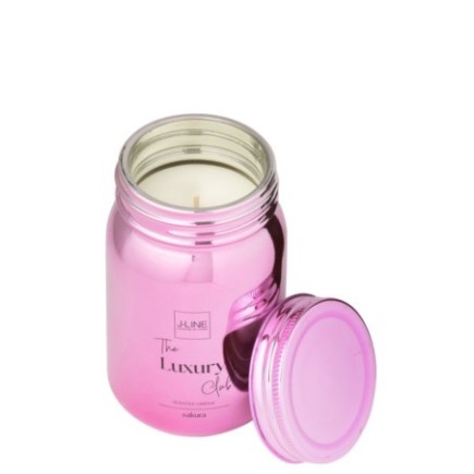 Vela perfumada en vaso de cristal rosa, 8 x 8 x 13 cm