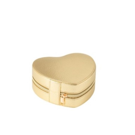 Caixa de joias em imitação de couro dourado, 16 x 15 x 7 cm