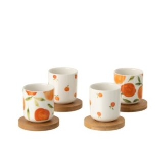 Juego de 4 tazas de cerámica blancas y naranjas, de 5,7 x 6,4 cm