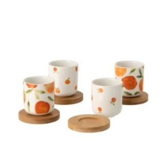 Juego de 4 tazas de cerámica blancas y naranjas, de 5,7 x 6,4 cm