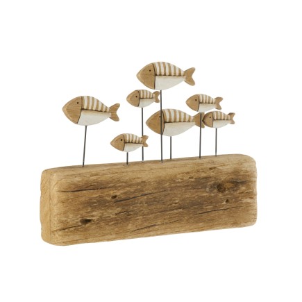 Base Fish On em madeira natural e branca, 30 x 21,5 x 5 cm