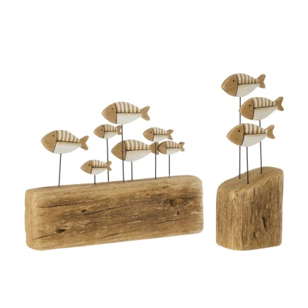 Base Fish On em madeira natural e branca, 30 x 21,5 x 5 cm