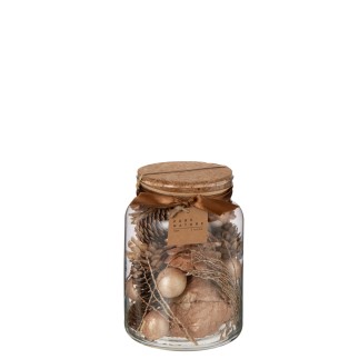 Flores secas en un recipiente de cristal dorado y rosa, 12,3 x 12,3 x 16 cm
