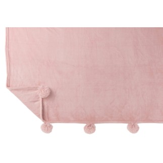 Manta pompones poliéster rosa bebe 170x130 cm