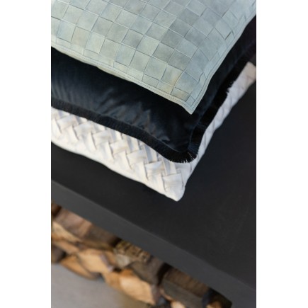 Coussin carré avec damier en cuir vert 45x45cm