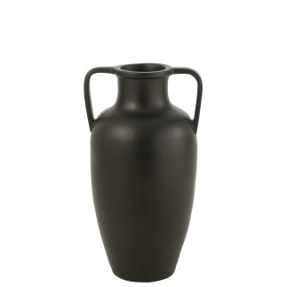 Jarrón de 2 asas en cerámica negra 47x47x66 cm