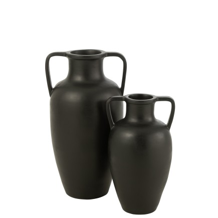 Jarrón de 2 asas en cerámica negra 47x47x66 cm
