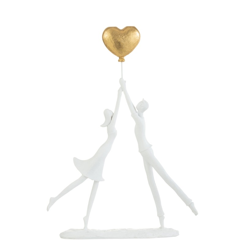 Pareja con corazón dorado en resina blanca de 27x6.5x37 cm Pareja con corazón dorado en resina blanca de 27x6.5x37 cm