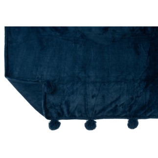 Plaid pompons en polyester bleu 173x126cm