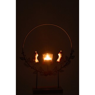 Photophore en eucalyptus et fer orange 20x10,5x28 cm