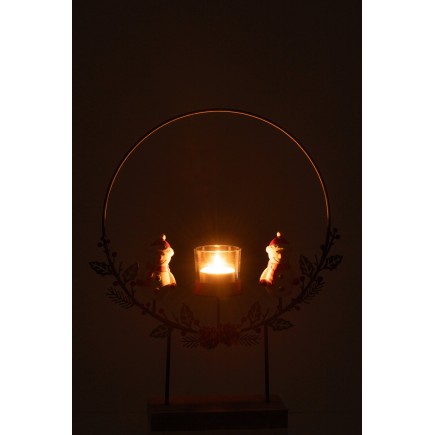 Photophore en eucalyptus et fer orange 20x10,5x28 cm