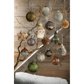 Lot de 3 suspensions de Noël en Textile Beige 11x5,5x16cm