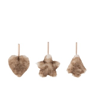 Set di 3 sospensioni natalizie in tessuto beige 11x5,5x16 cm