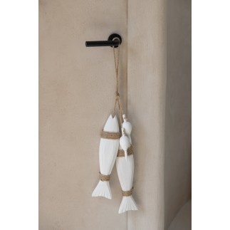 Appendiabiti a forma di pesce in MDF e corda bianca 7x4x65 cm