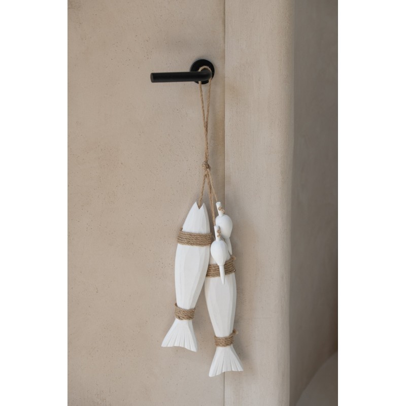 Appendiabiti a forma di pesce in MDF e corda bianca 7x4x65 cm Appendiabiti a forma di pesce in MDF e corda bianca 7x4x65 cm