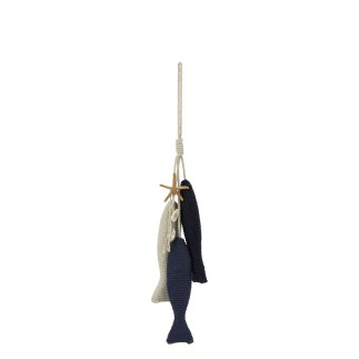 Suspension poisson en corde et bois bleu 5.2x9x55 cm